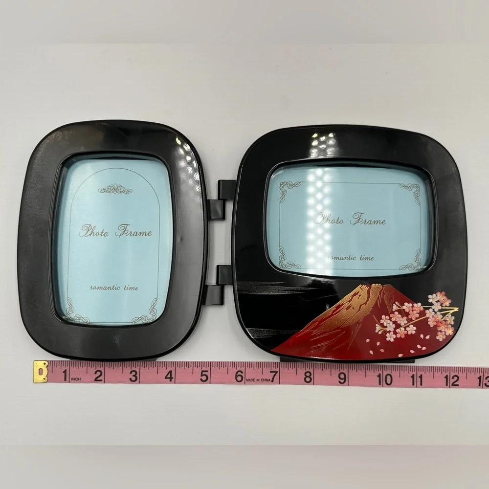 Oval Double-sided Black Japanese Photo Frame Feature Mount Fuji Cherry Blossoms